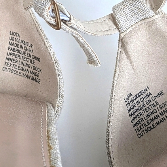 JustFab Liota Sandal Ankle Strap Stacked Heel Open Toe Linen Natural Beige sz 10 - Picture 11 of 12